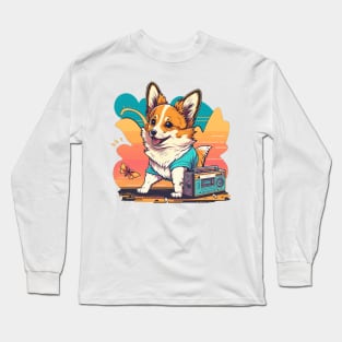 Cartoon Corgi on the Beach on the beach Long Sleeve T-Shirt